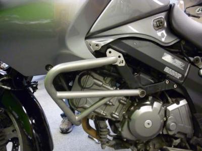 Prototype crash bars for the Suzuki V-Strom 650 installed