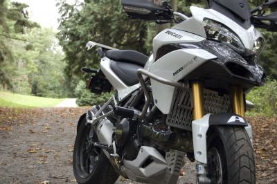 Ducati Multistrada 1200 with frame sliders, crash bar, header guard, oil cooler guard, radiator guard, luggage rack from AltRider