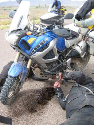An AltRider skid plate would've helped, but steel epoxy was a quick solution
